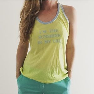 Wildfox Lime Green Racerback Tank with Pale Blue Trim